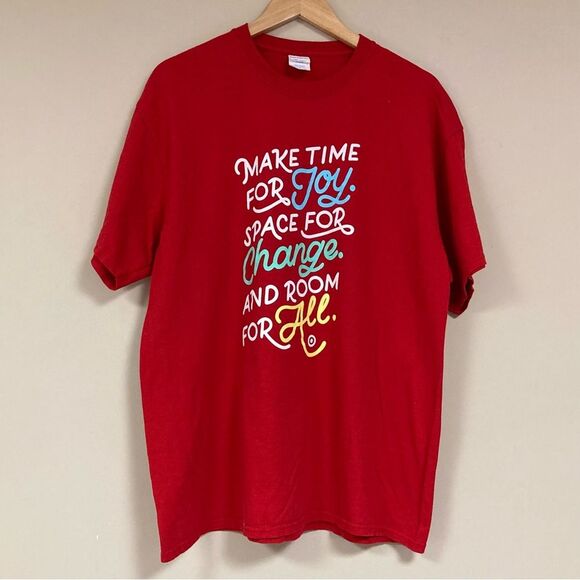 Inclusivity TShirt Women’s XL Make Time Joy Space For All Red Rainbow Top Summer - Picture 1 of 7
